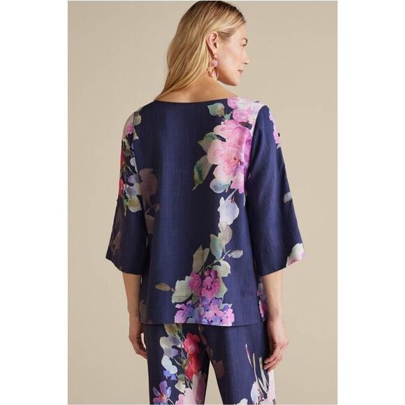 Soft Surroundings Lizette Top Marseille Floral Exploded Large linen blend - Picture 3 of 12